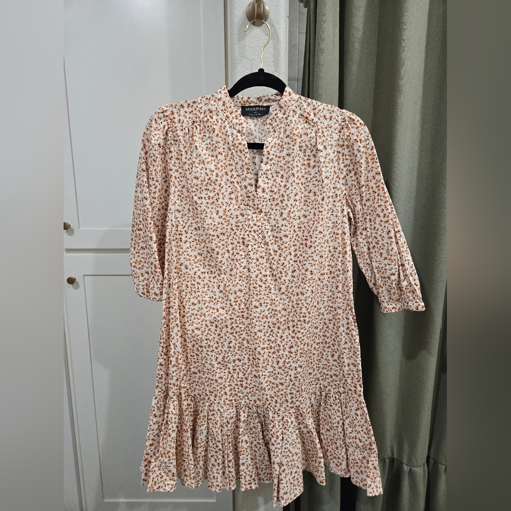 Mango Floral Print Dress - Cream and Brown